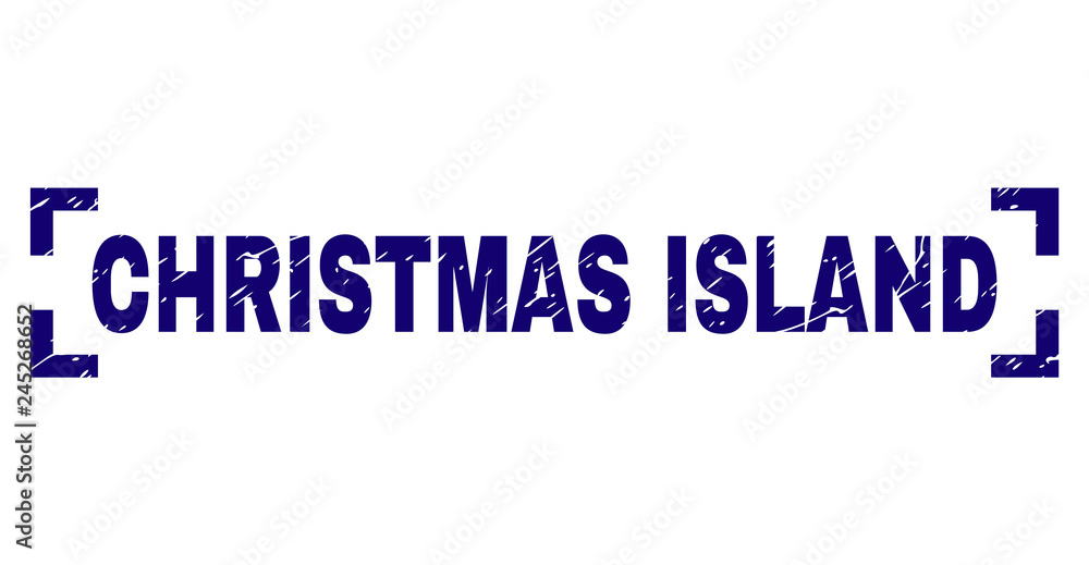 CHRISTMAS ISLAND text seal imprint with grunge texture. Text caption is placed between corners. Blue vector rubber print of CHRISTMAS ISLAND with retro texture.