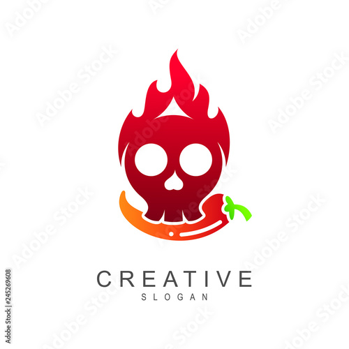 skull + chili logo design, spicy and hot chili vector