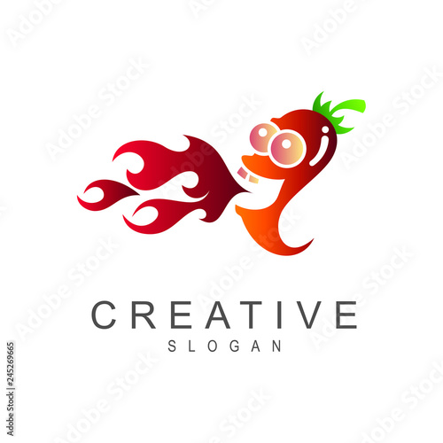 chili mascot, spicy food and restaurant vector logo