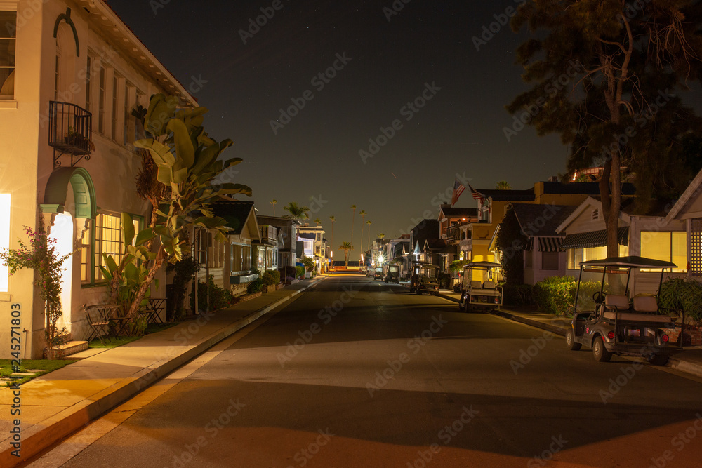 Fototapeta premium Streets of Avalon, Catalina Island at night in December