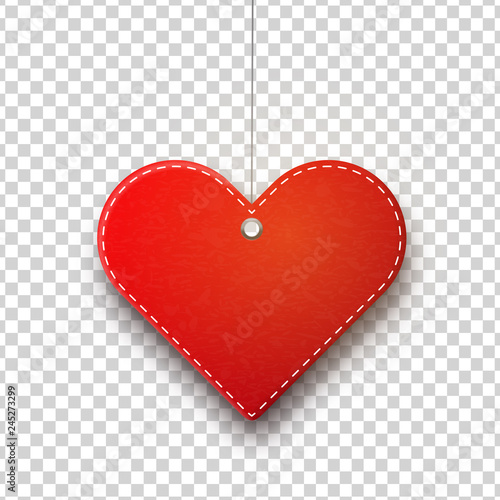 Vector realistic isolated hanging heart price tag for template decoration and covering on the transparent background. Concept of Happy Valentines Day.