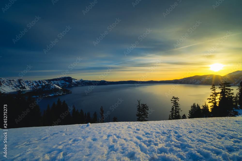 Winter Sunrise at Crater Lake National Park in Oregon
