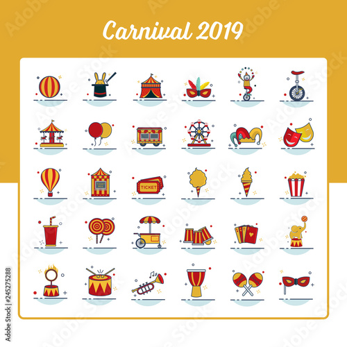 Carnival Icon Set With Outline Filled Style