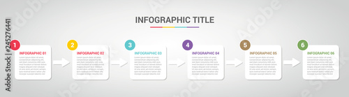 infographic template with boxed box style for step or process timeline with various color with 6 step - vector