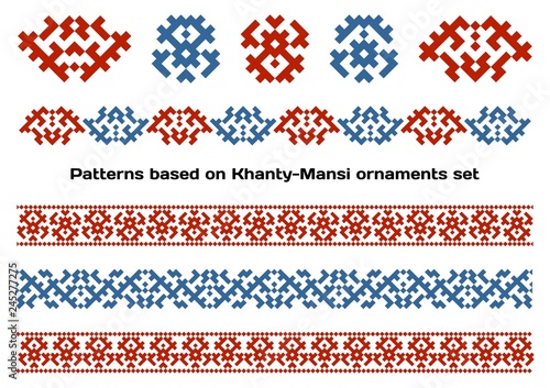 Siberian folk ornaments set. Patterns based on Khanty-Mansi motifs set
