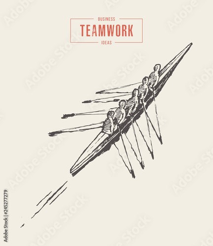 Business canoeing team teamwork sketch a together