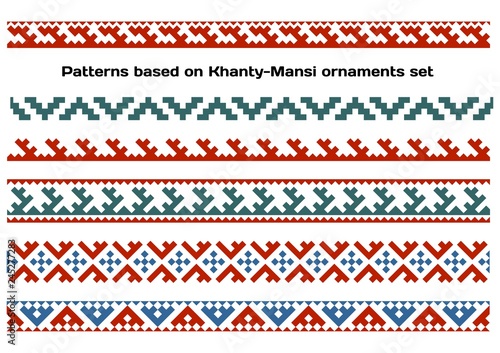 Patterns based on Khanty-Mansi Siberian folk ornaments set. Siberian folk ornaments set