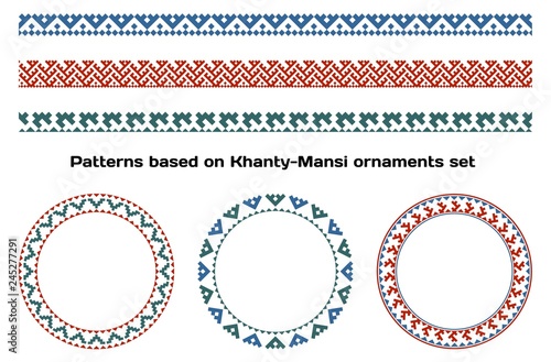 Patterns based on Khanty-Mansi Siberian folk ornaments set