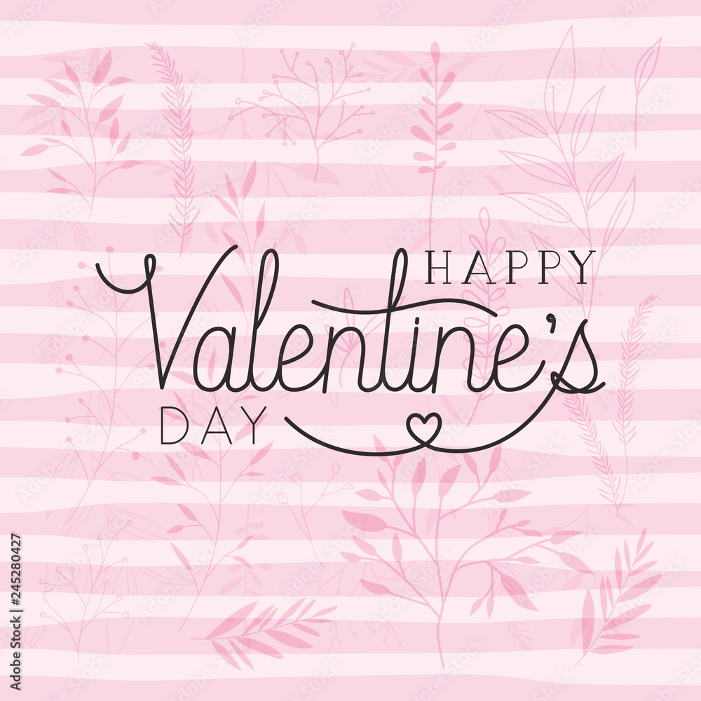 happy valentines day card with leafs decoration
