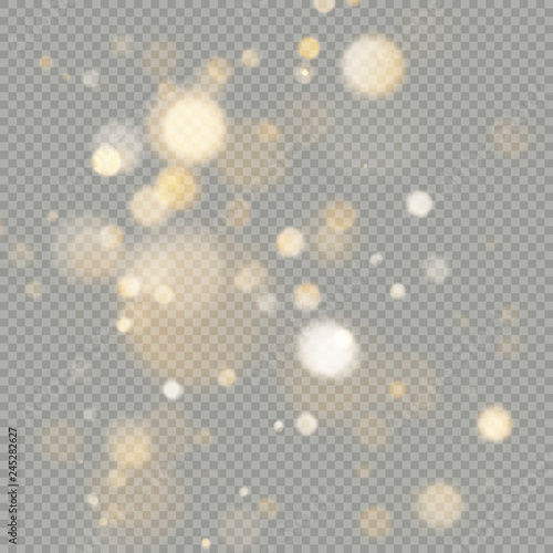 Effect of bokeh circles isolated on transparent background. Christmas glowing warm orange glitter element that can be used. EPS 10