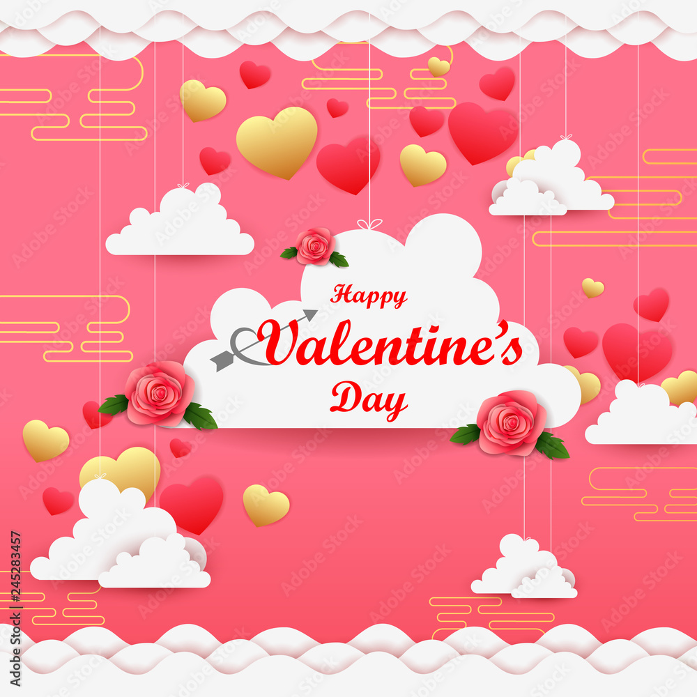 Paper cut style Happy Valentine's Day greetings background