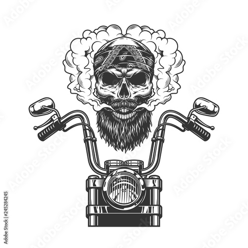 Bearded and mustached biker skull