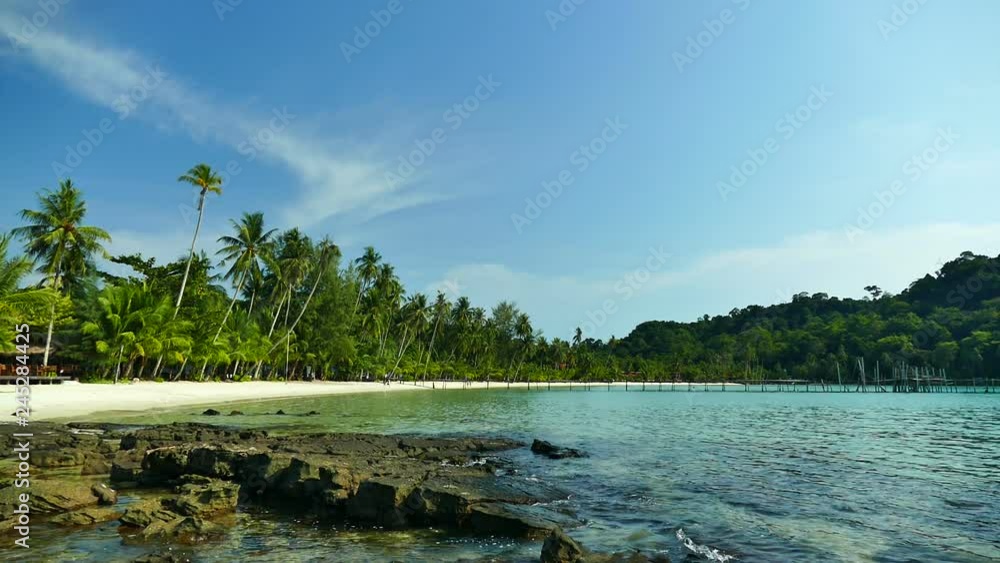 Nature with tropical sea and beach on white cloud and blue sky Nature with tropical sea and beach on white cloud and blue sky