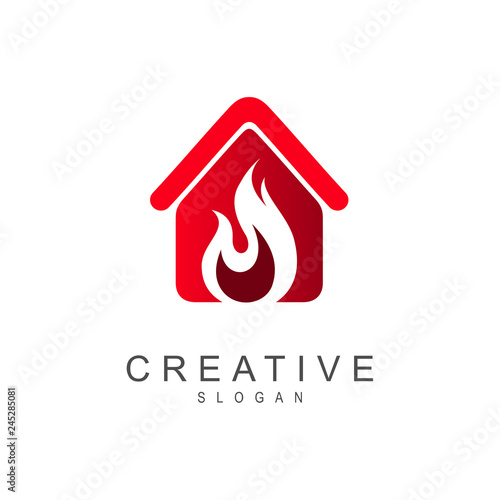 red house logo, house + fire icon