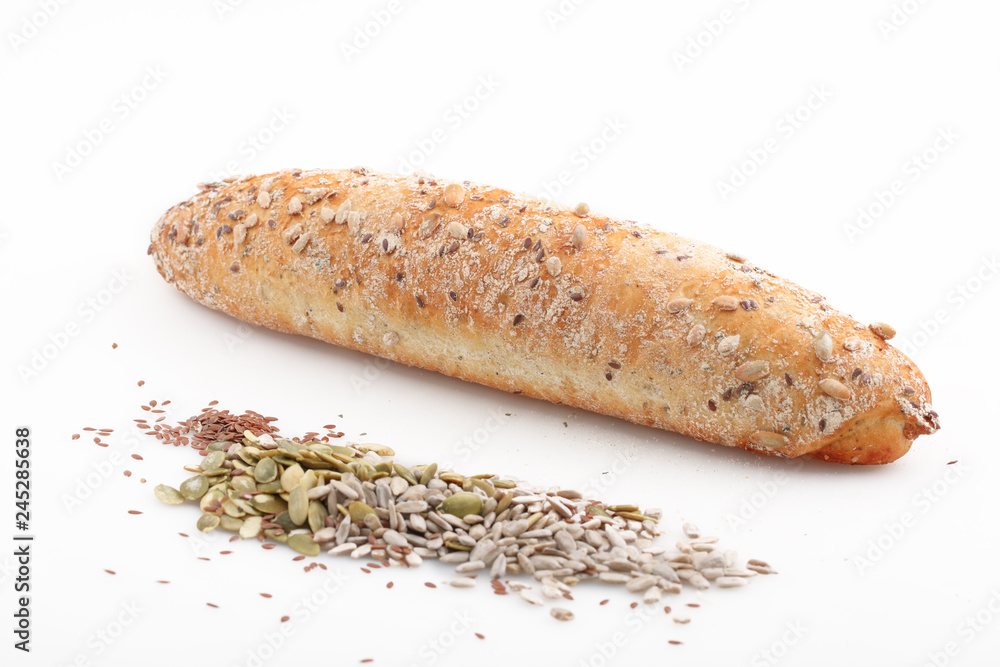 Baguette,bread,isolation,seeds,sunflower,linen,pumpkin,rye,baking,ingredient,yummy,organic,restaurant,breakfast,black,wheat,food,fresh,cereal,homemade,rich,vitamin,healthy,cuisine,cafe,lunch,dinner,ba