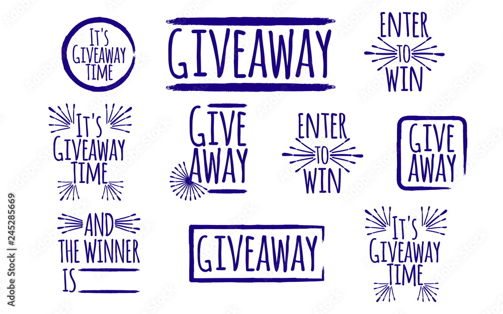 Giveaway Set of banner concept for web, gift card and postcard calligraphy. Template for Greetings, Congratulations, Housewarming posters, Invitations, Photo overlays. Vector illustration
