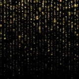 Christmas and New Year effect. Glitter threads of curtain backdrop on black. Sparkling of shimmering light blurs. Gold particles lines rain. Fashion strass drops with shiny sequins. EPS 10