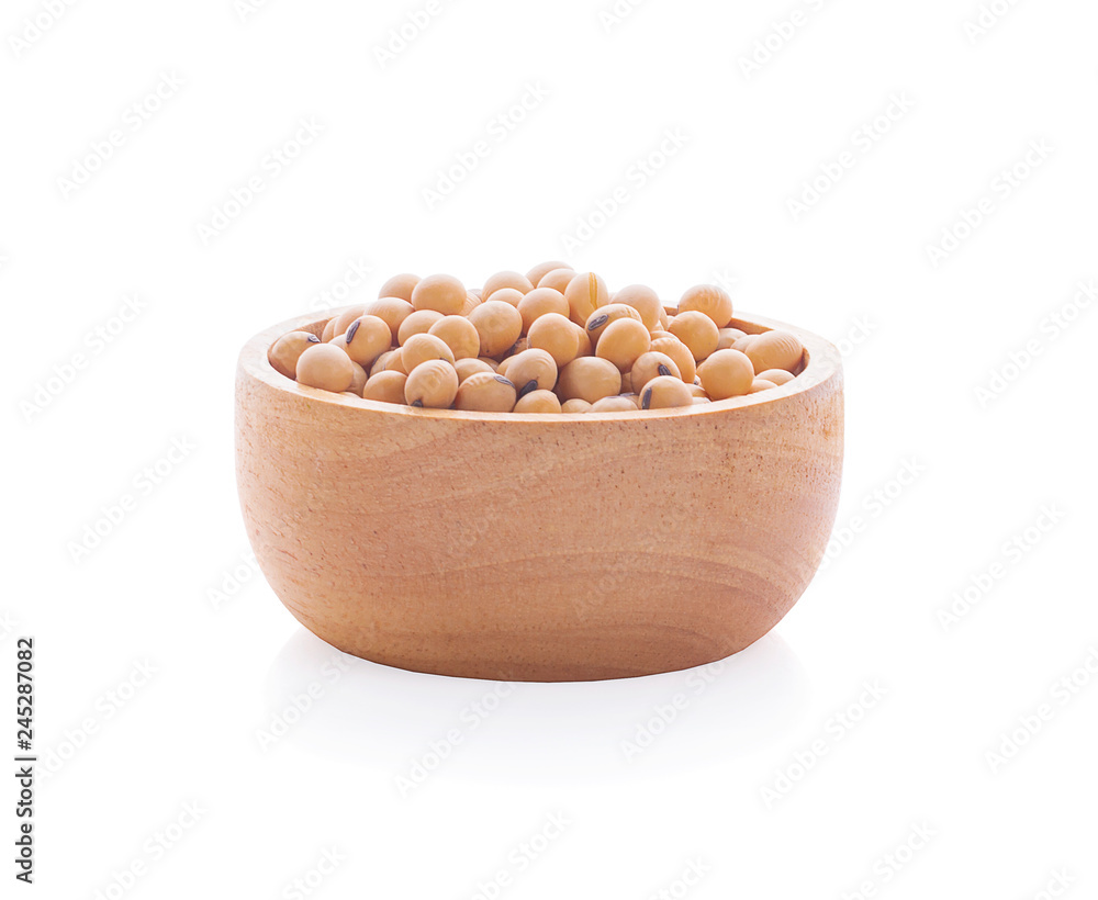 Soybean in a wooden bowl isolated on white background Soybean in a wooden bowl isolated on white background