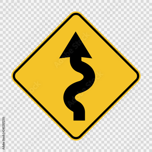 Left winding road Sign on transparent background