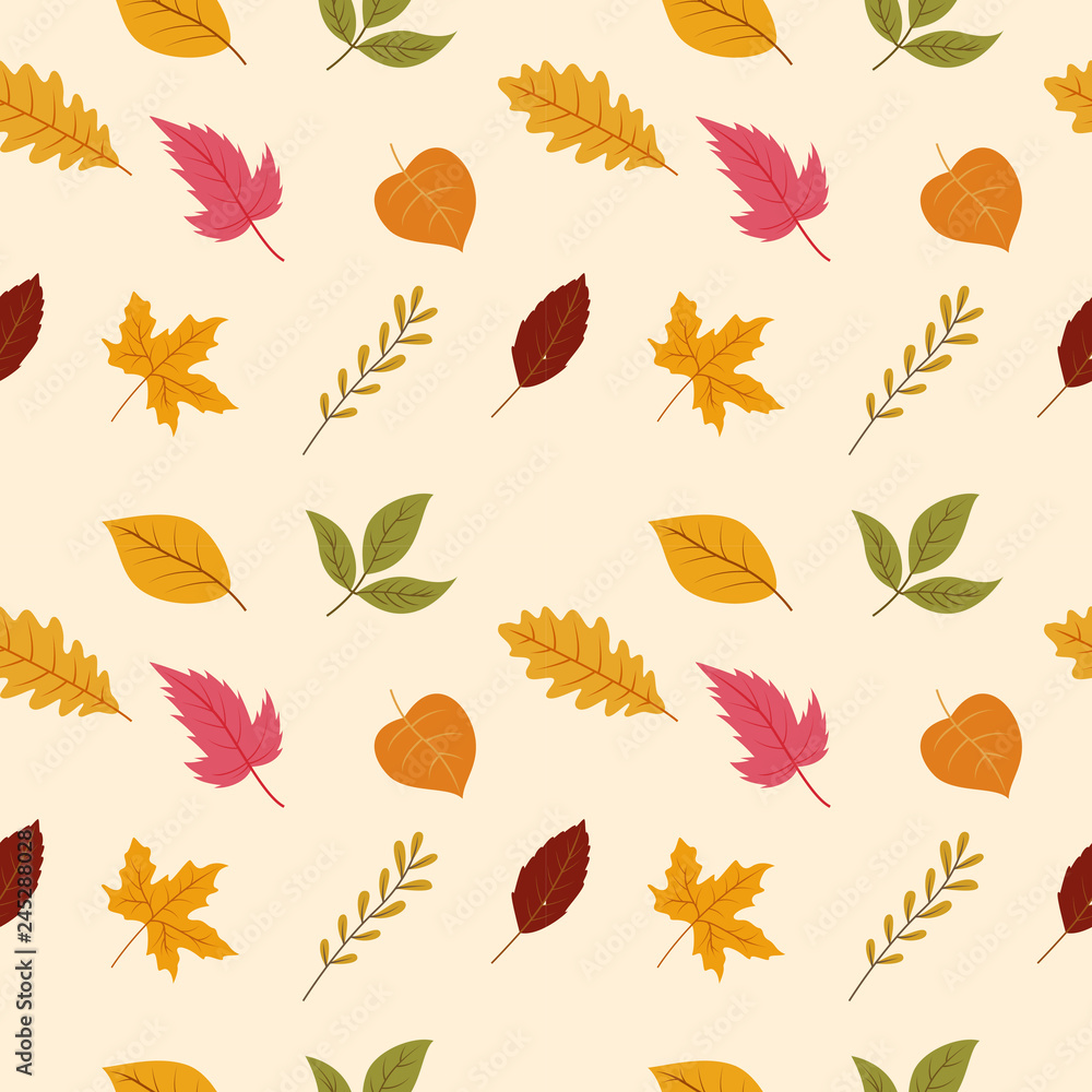 Seamless pattern of autumn leaves. Various veined leaves on white background. Seamless pattern of autumn leaves. Various veined leaves on white background.