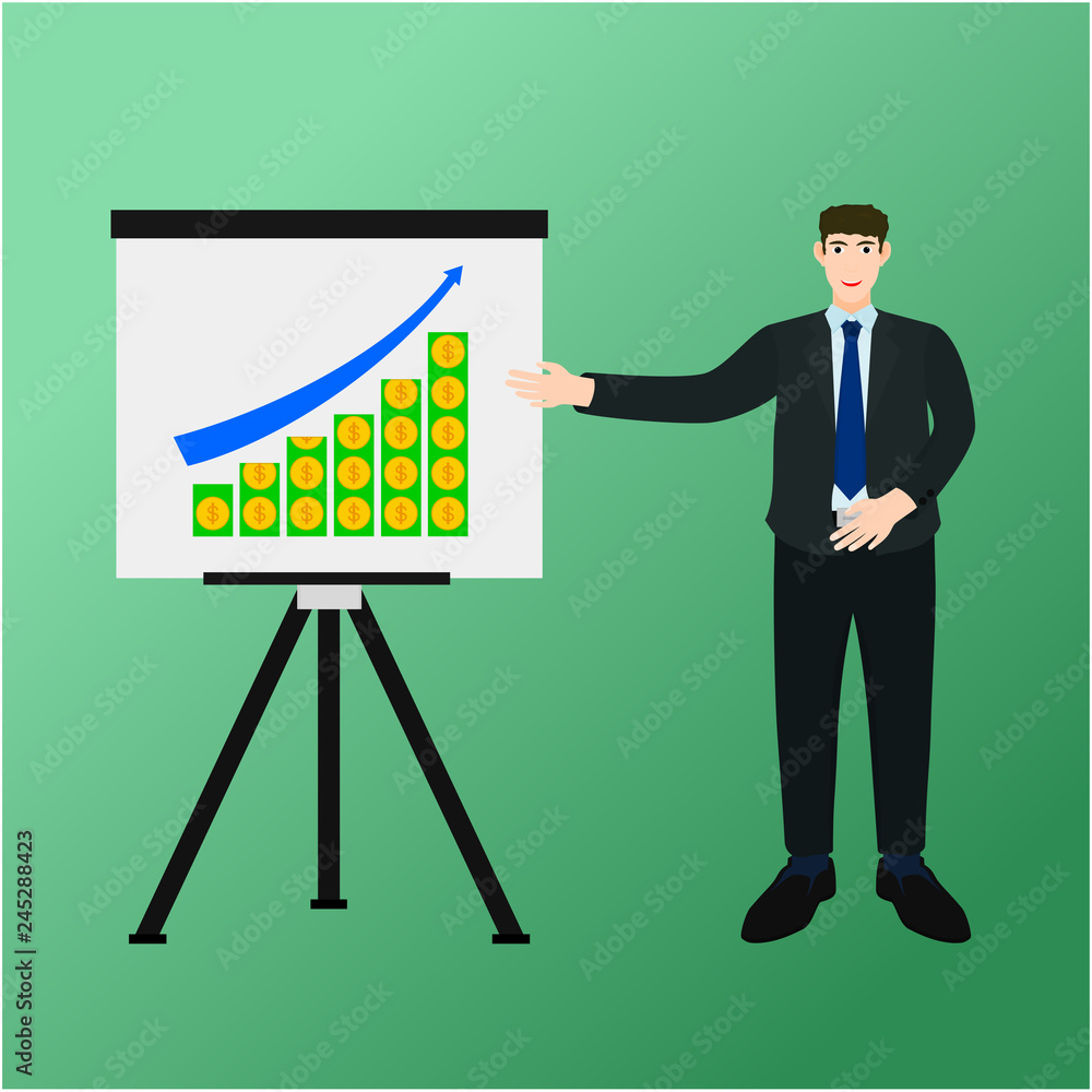 Businessman presentation success growth profit money graph on screen