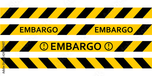Yellow warning tape with the inscription embargo, vector tape, warning of the embargo, the ban on the sale of oil products