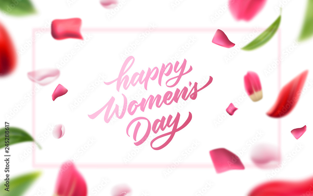 Vector happy womens day lettering rose petal