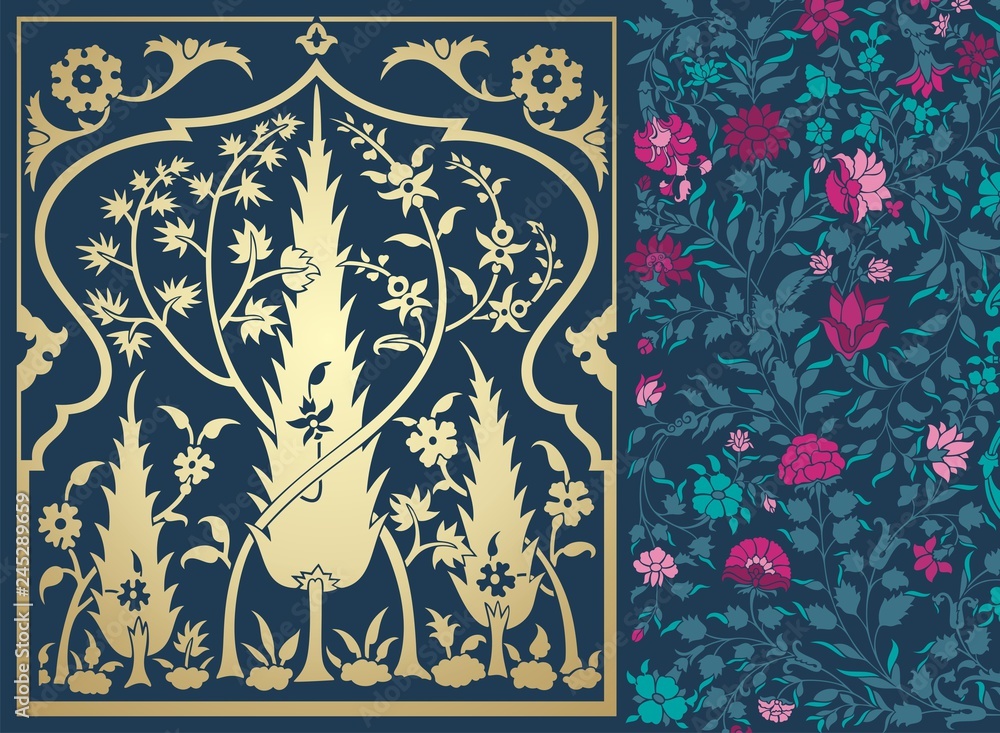 wedding card design, paisley floral pattern , India