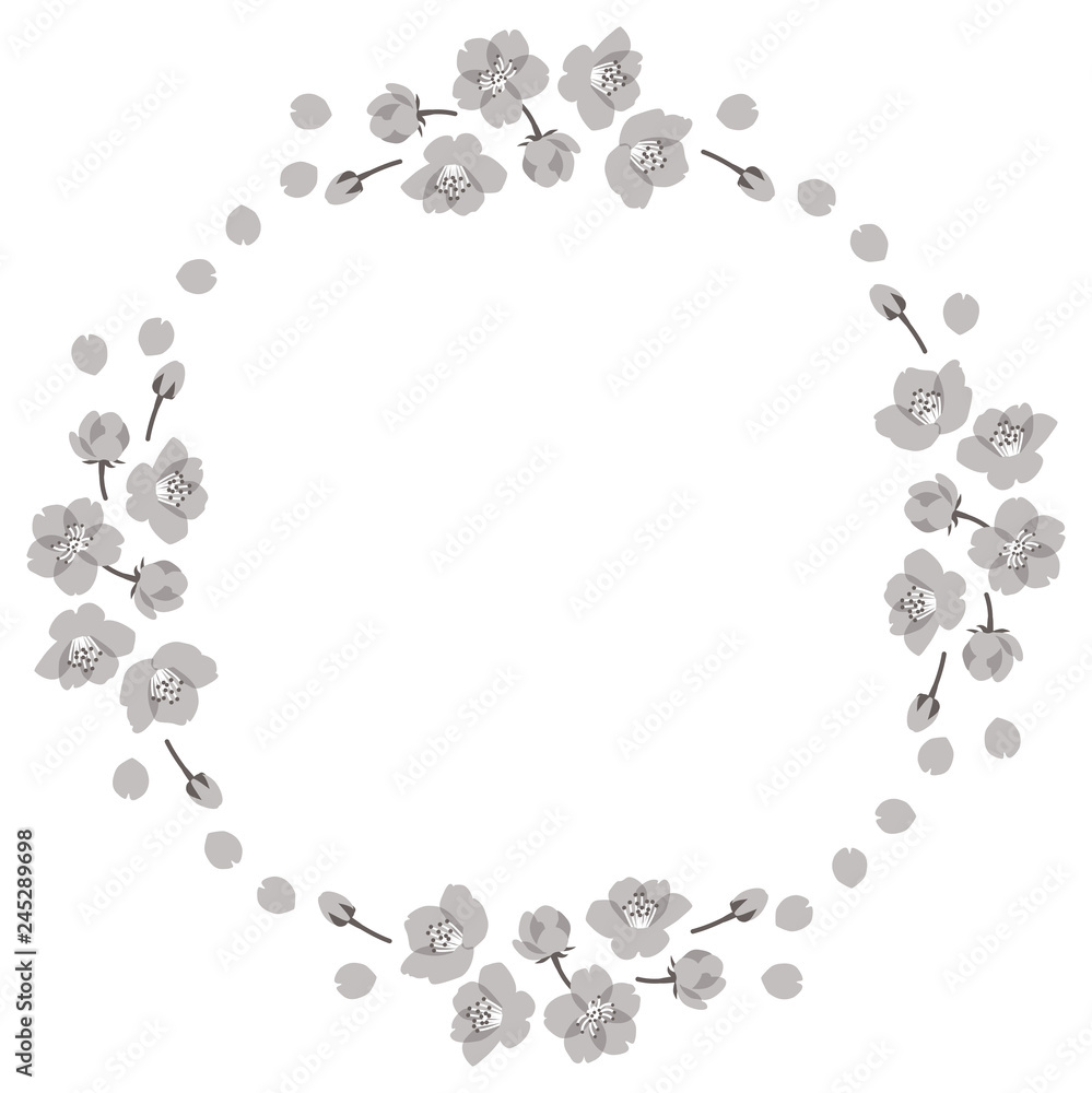 Obraz premium monochrome cherry blossom circle frame