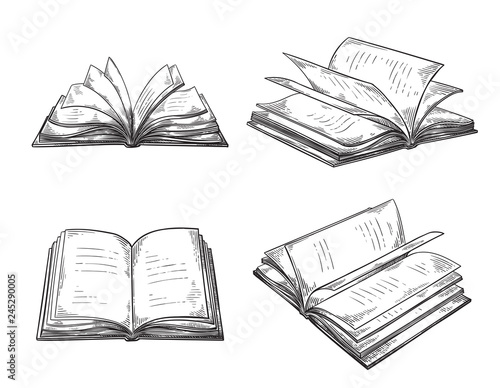 vintage hand drawn sketch set of books retro black and white drawing line graphic design vector