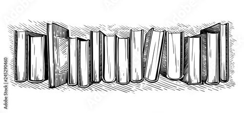 hand drawn sketch top view on library books vector