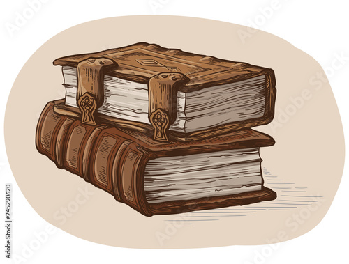 hand drawn sketch stack from two oldest books isolated on white background vector