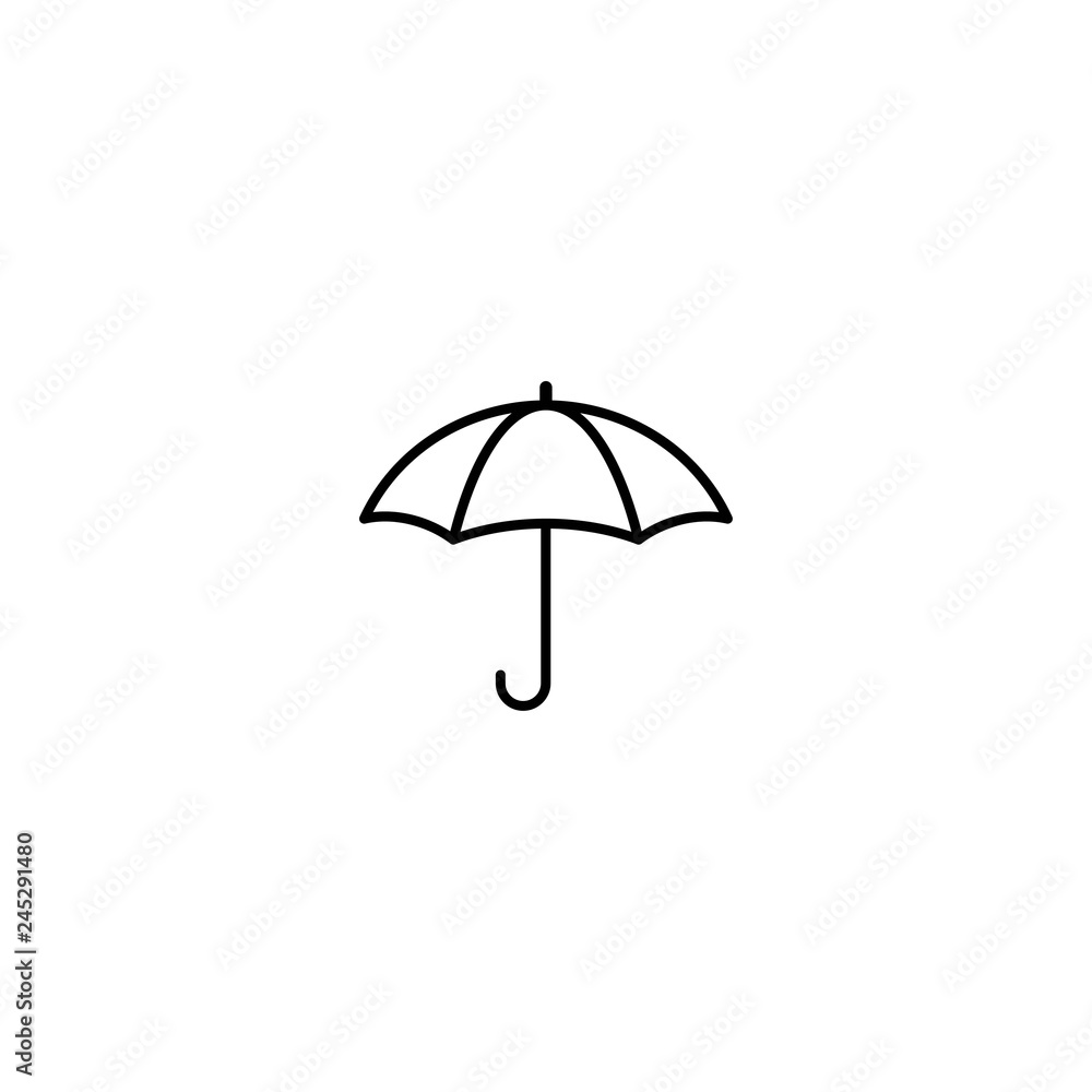 Black open umbrella. Flat line icon isolated on white. Vector illustration. Rain protection symbol. Rainy weather sign.