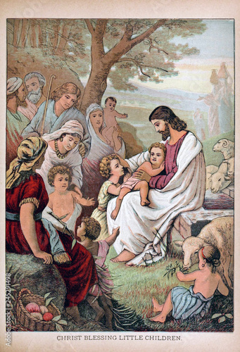 Jesus blesses little children.	