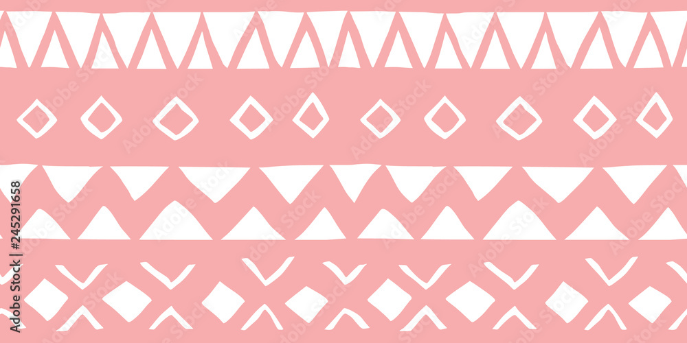 Vector seamless pink and white illustration. Ethnic hand drawn pattern for wallpaper,fabric, textile