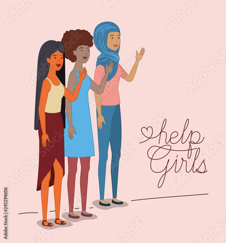 group of women characters with feminist message