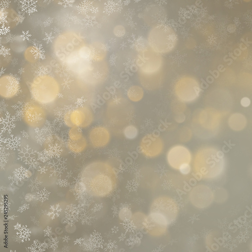 Christmas defocused blurred gold background with showflakes. EPS 10