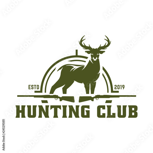 Hunting logo, hunt badge or emblem for hunting club or sport, deer hunting stamp