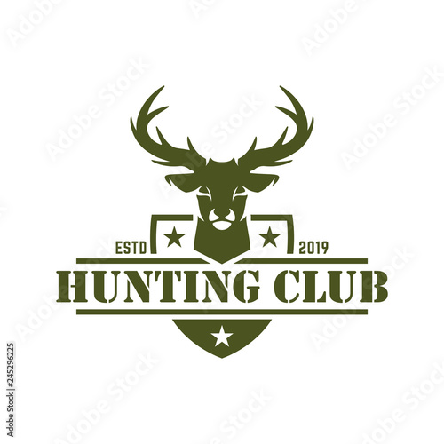 Hunting logo, hunt badge or emblem for hunting club or sport, deer hunting stamp