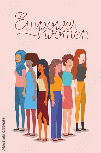 group of women characters with feminist message