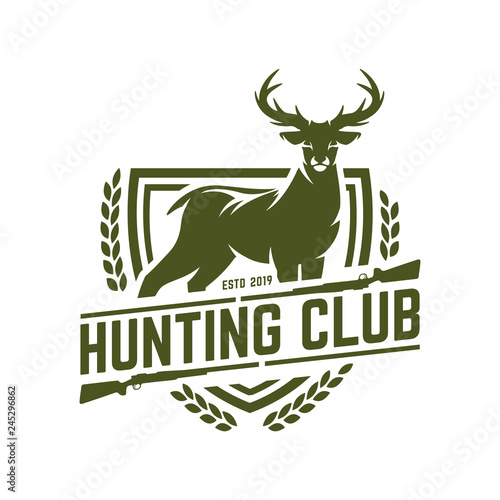 Hunting logo, hunt badge or emblem for hunting club or sport, deer hunting stamp