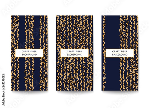 Set of rectangular flyers with a pattern of abstract yarns and fibers. Asymmetrical and two-color template. Flat Vector design