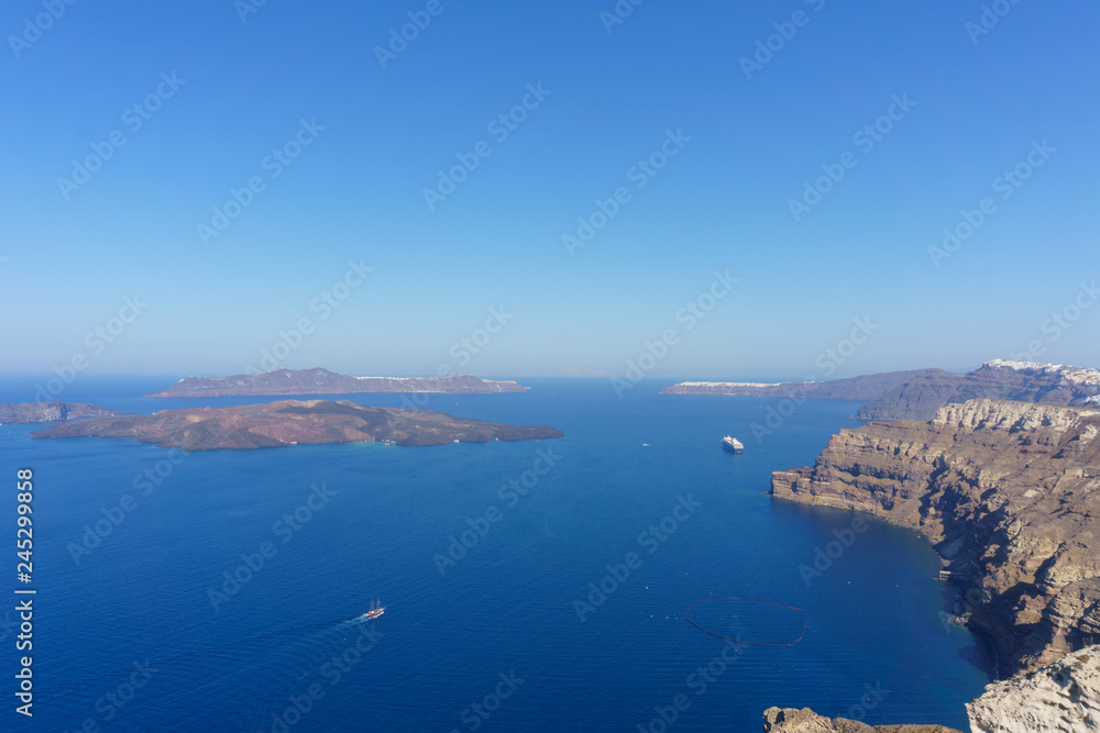 Beautiful landscape view of Santorini Island, Greece with Clear Blue sky