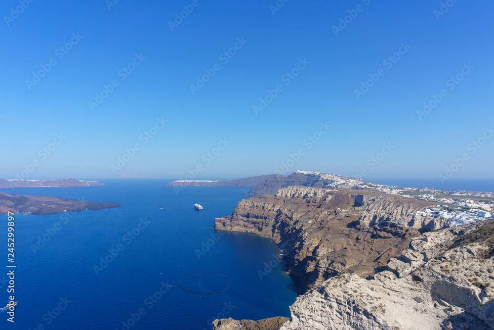 Beautiful landscape view of Santorini Island, Greece with Clear Blue sky