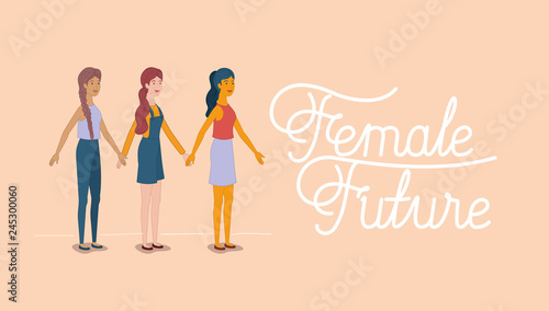 group of women characters with feminist message