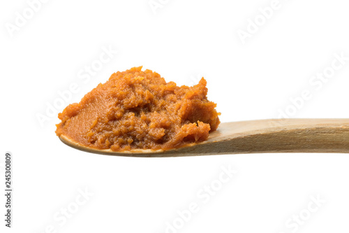 Wooden spoon with Japanese miso photo