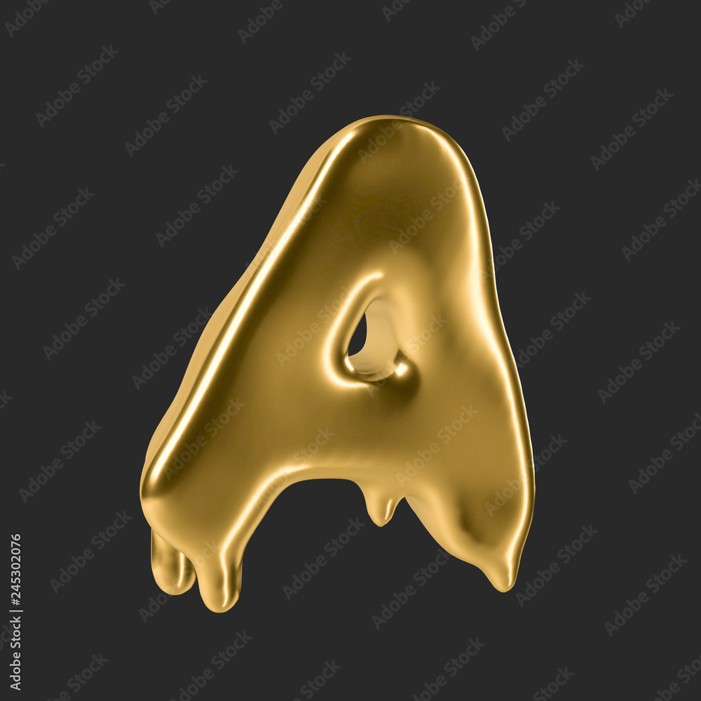 Naklejka premium gold liquid alphabet.3D Rendering.