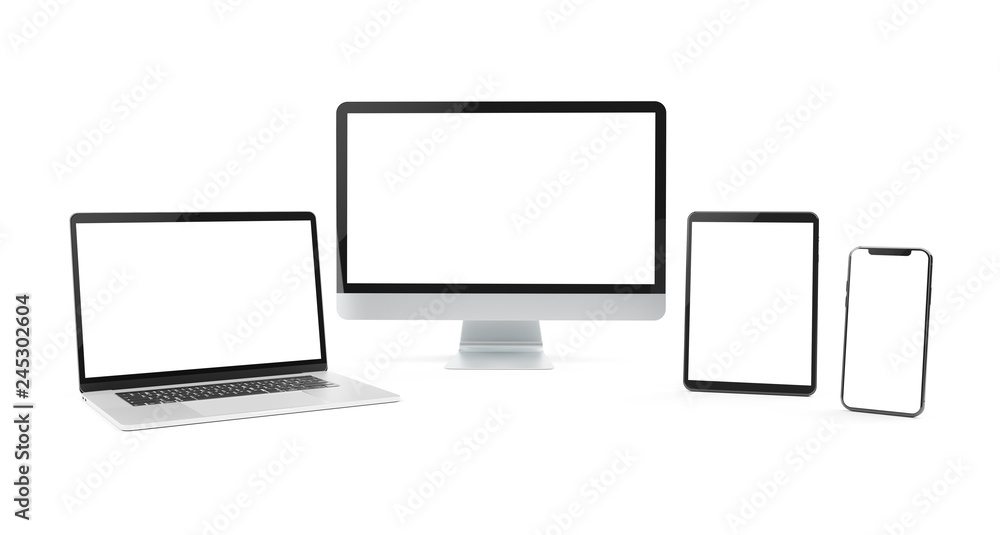 Modern devices isolated on white background 3D rendering Modern devices isolated on white background 3D rendering