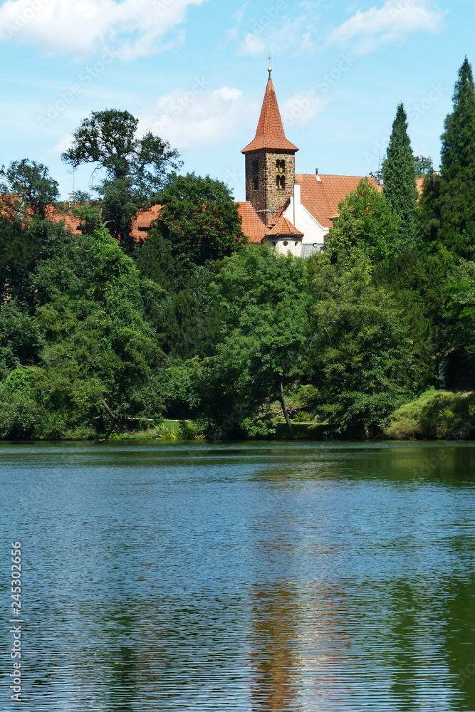 Pruhonice lake and castle, Czech Republic