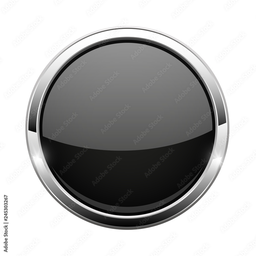Black glass button. Shiny round 3d web icon Black glass button. Shiny round 3d web icon